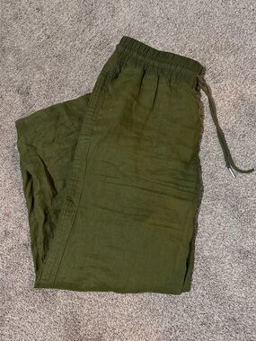 Quince 100% European Linen Olive Green Linen-Blend Drawstring Pants